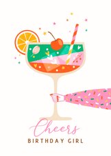 Verjaardagskaart cheers cocktail roze groen
