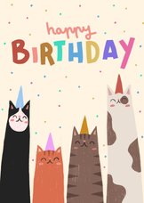 Verjaardagskaart feestende katjes