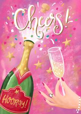 Verjaardagskaart felicitatie champagne cheers