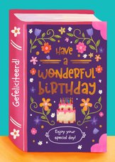 Verjaardagskaart felicitatie wonderful birthday boek bloemen