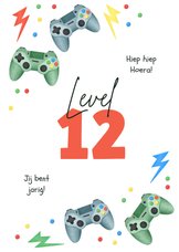 Verjaardagskaart gaming controllers level confetti