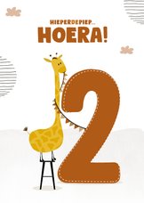 Verjaardagskaart giraf met grote twee