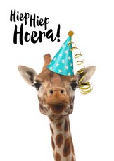 Verjaardagskaart grappige giraf met feesthoedje