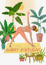 Verjaardagskaart happy birthday yoga girl