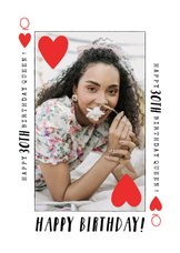 Verjaardagskaart hartenkoningin speelkaart met foto leeftijd