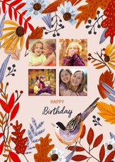 Verjaardagskaart herfstbladeren met foto collage