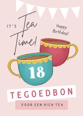 Verjaardagskaart high tea thee tegoedbon slingers
