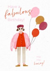 Verjaardagskaart hip fabulous birthday ballonnen roze