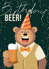 Verjaardagskaart humor vrolijk birthday beer feestmuts
