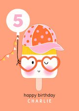 Verjaardagskaart ijsje ballon oranje