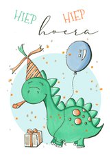 Verjaardagskaart jongen - dinosaurus met ballon
