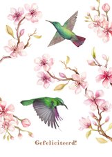 Verjaardagskaart kersenbloesem met kolibri's