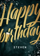 Verjaardagskaart krijtbord goud happy birthday bier