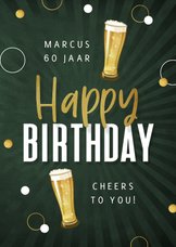 Verjaardagskaart man bier happy birthday confetti goud