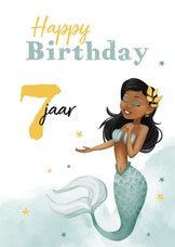 Verjaardagskaart meisje zeemeermin met waterverf