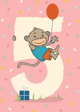 Verjaardagskaart met aapje - 5 jaar
