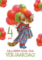 Verjaardagskaart met ballonnen van poes molly