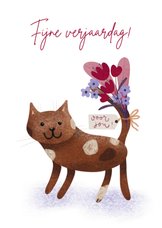 Verjaardagskaart met een kat met bloemen