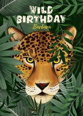 Verjaardagskaart met een panter in de jungle