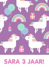 Verjaardagskaart met feestende unicorns