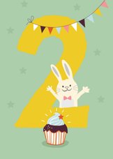 Verjaardagskaart met konijn - 2 jaar 