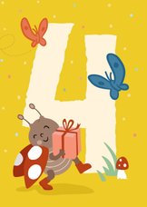 Verjaardagskaart met lieveheersbeestje - 4 jaar