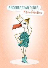 Verjaardagskaart met poserende fashionista vogel op leeftijd