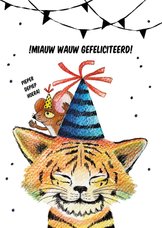 Verjaardagskaart met schattige stoere tijger kat