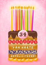 Verjaardagskaart met taart en aanpasbare leeftijd
