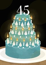 Verjaardagskaart met taart kaarsjes en aanpasbare leeftijd