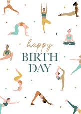 Verjaardagskaart met yoga figuurtjes
