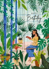 Verjaardagskaart mindful lezen tussen de planten