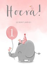 Verjaardagskaart olifantje met waterverf en ballon