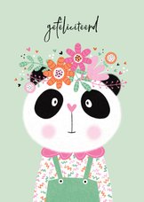 Verjaardagskaart panda bloemen mint