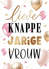 Verjaardagskaart partner vrouw ballonnen confetti roze