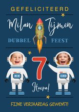 Verjaardagskaart raket ruimte astronaut sterren tweeling
