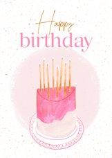 Verjaardagskaart roze taart happy birthday vrouw