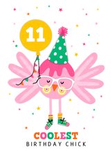  Verjaardagskaart roze vogel met ballon