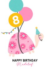 Verjaardagskaart schildpad ballonnen roze mint geel
