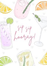 Verjaardagskaart sip sip hooray met cocktails