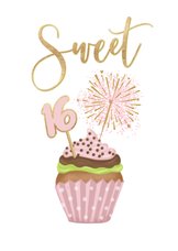 Verjaardagskaart Sweet Sixteen met cupcake