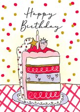 Verjaardagskaart taart en confetti vrolijk