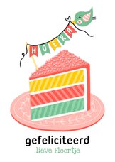 Verjaardagskaart taart slingers rood groen