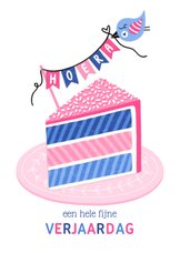 Verjaardagskaart taart slingers roze blauw