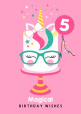 Verjaardagskaart taart unicorn roze 
