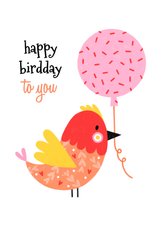 Verjaardagskaart vogel ballon rood