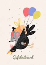 Verjaardagskaart vogel muis en cadeautje