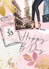 Verjaardagskaart vrouw fashion parfum roze 