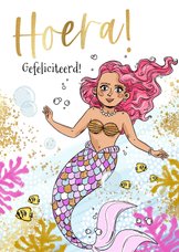 Verjaardagskaart zeemeermin illustratie goud visjes