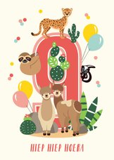 Verjaardagskaartje 9 jaar met vrolijke alpaca's